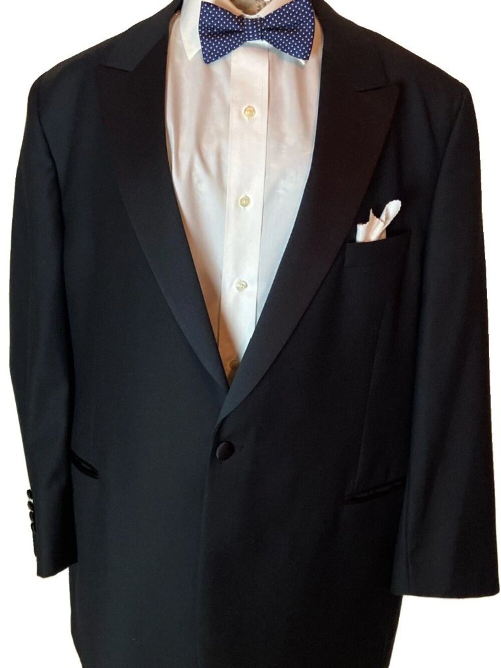 Jack Victor Mens Tuxedo Suit Black York Super 100s Blazer Jacket 48R + Pants 43R